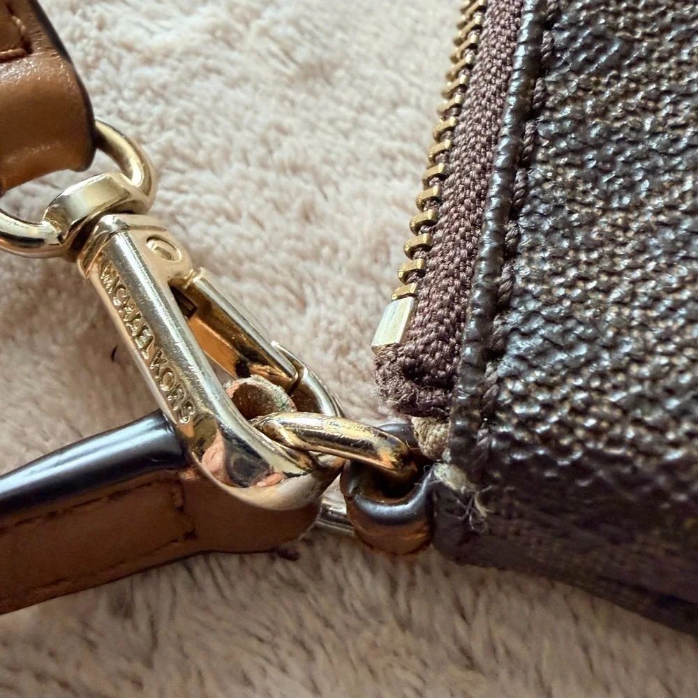 Michael Kors Brown Leather Clutch with Gold Details